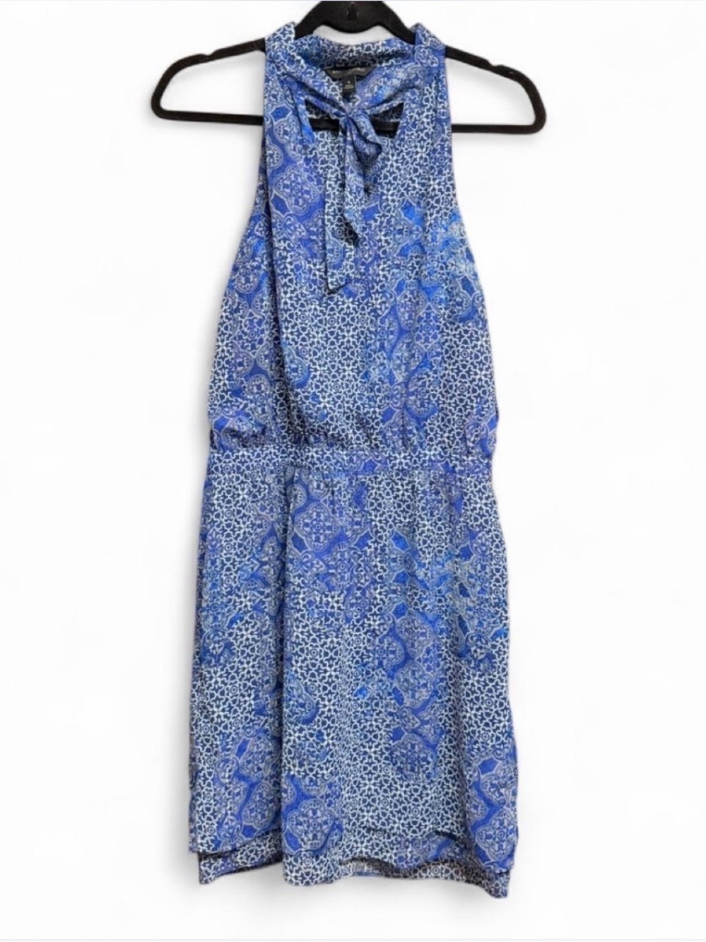 Banana Republic Blue and White Damask Halter Tie-Neck Dress